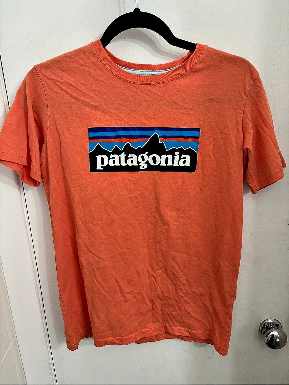 Patagonia Kids' P-6 Logo T-Shirt Orange & Blue (16-18)